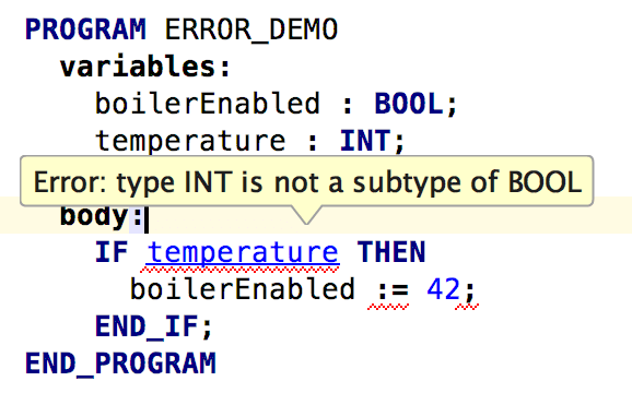 On the fly error highlighting